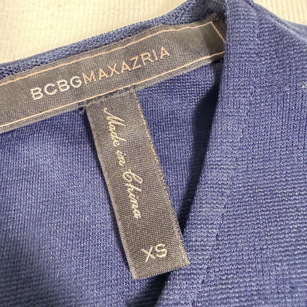 BCBGMAXAZRIA Mini Dress XS Navy Blue Mixed Media Patchwork Long Sleeve - Picture 4 of 16
